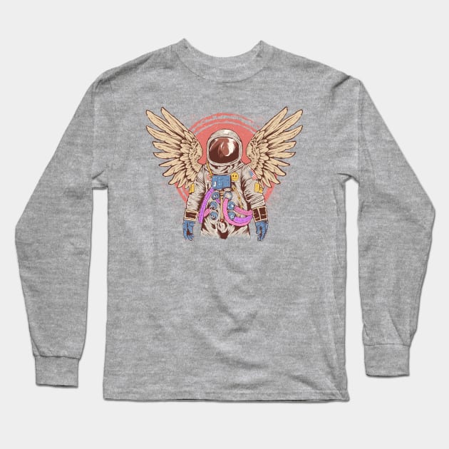 Colorful Astronaut with Wings Long Sleeve T-Shirt by haloakuadit